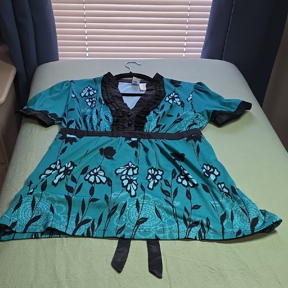 L8ter Floral Blouse with Black Accents